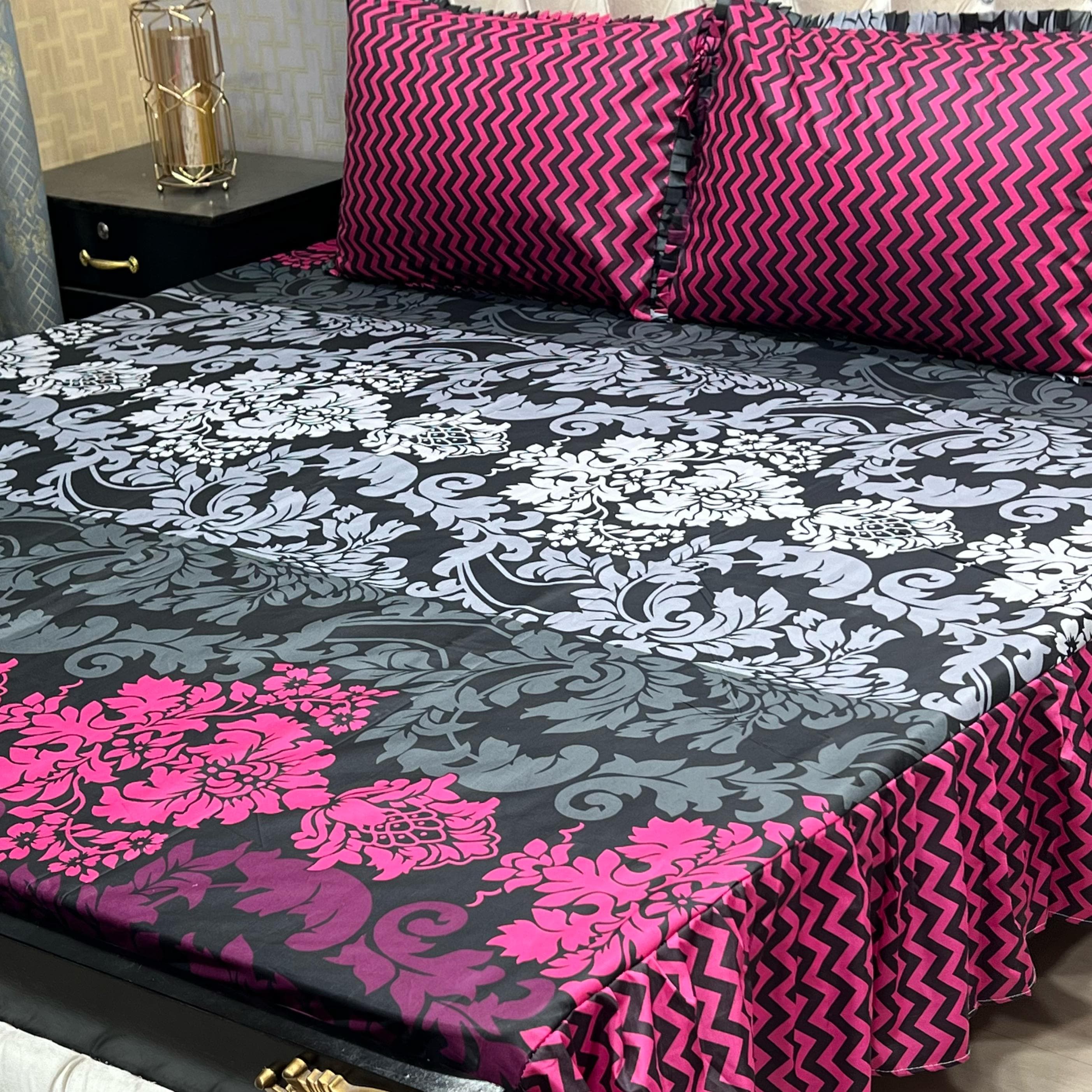 3 Pc Stitched 2 Sided Frill Bedsheets