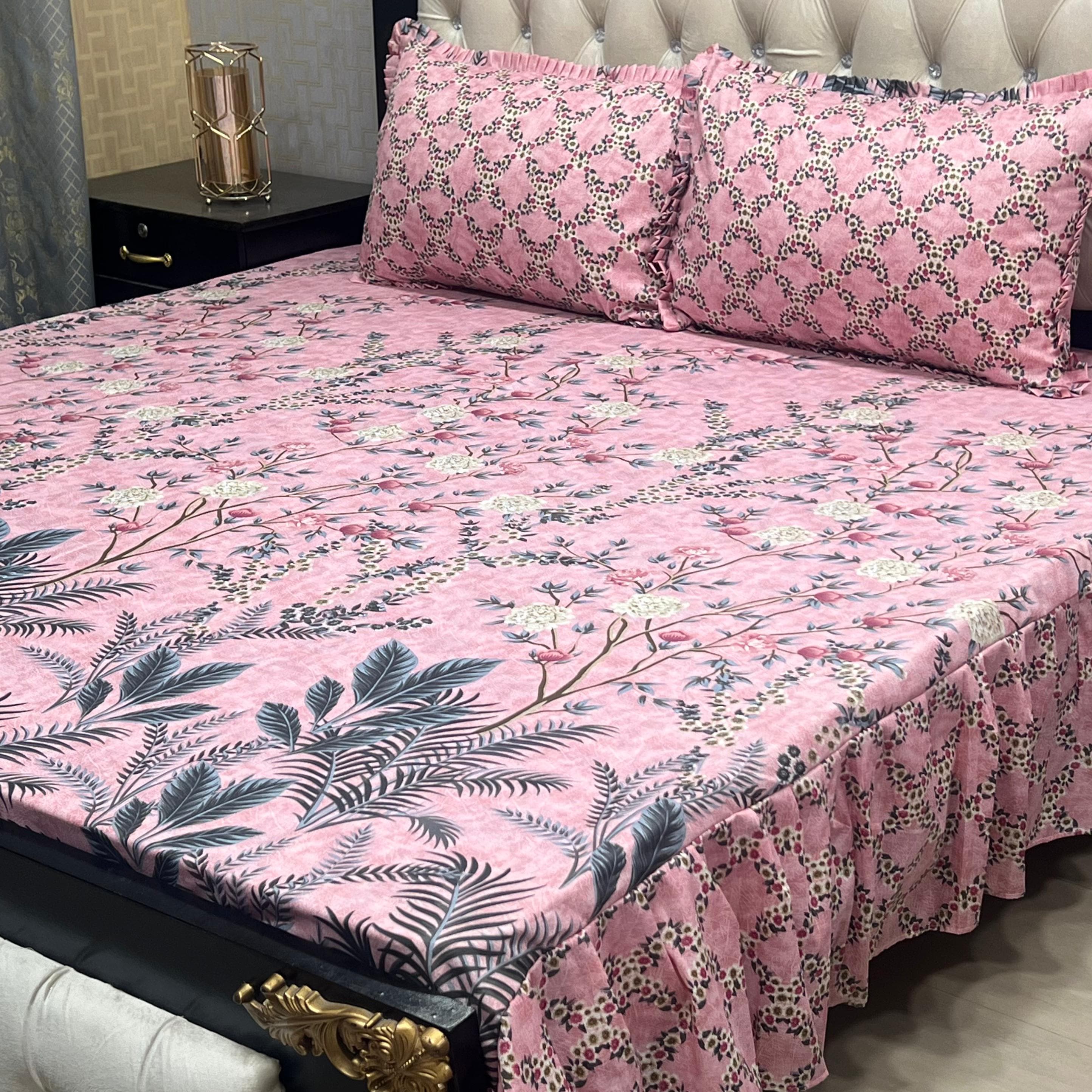 3 Pc Stitched 2 Sided Frill Bedsheets