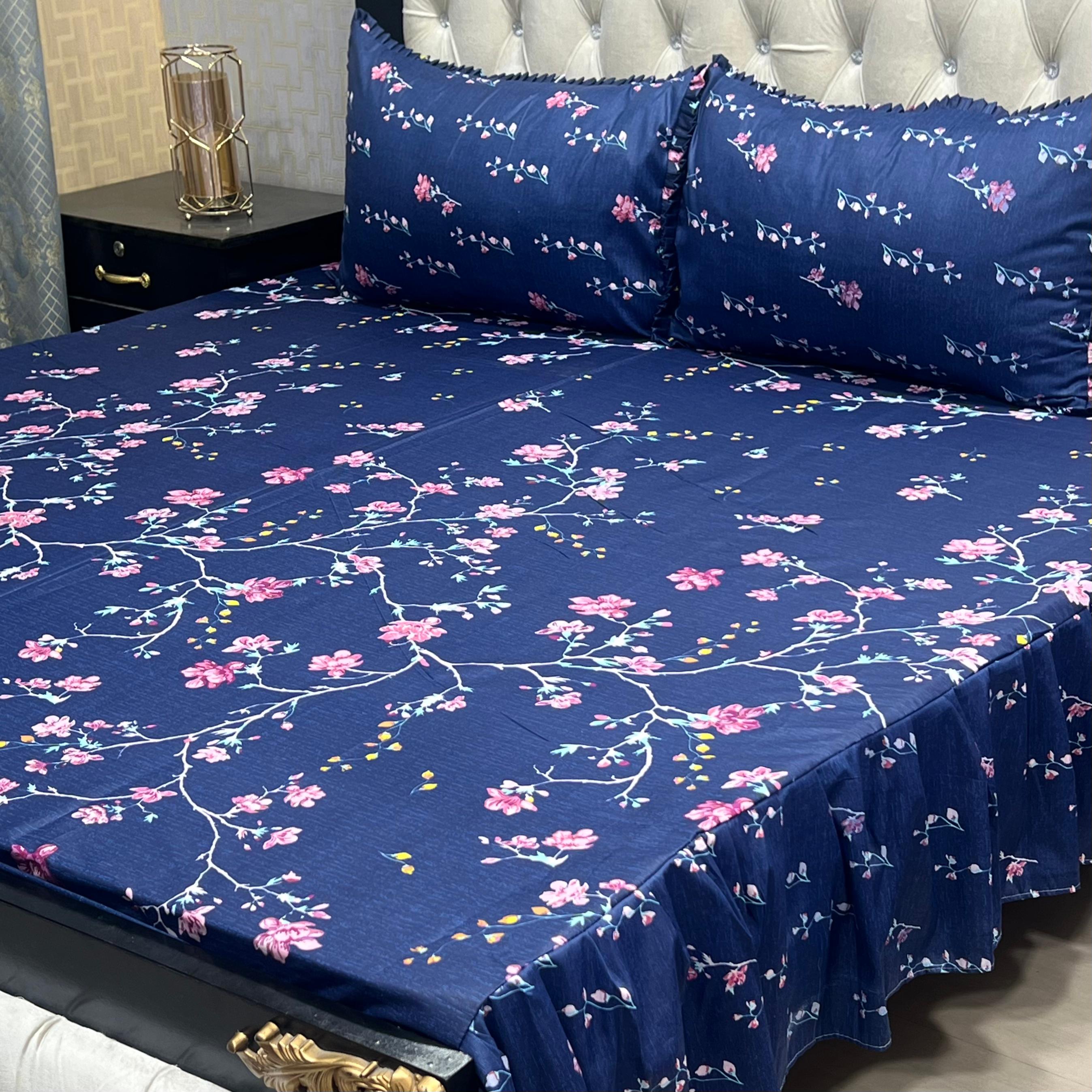 3 Pc Stitched 2 Sided Frill Bedsheets