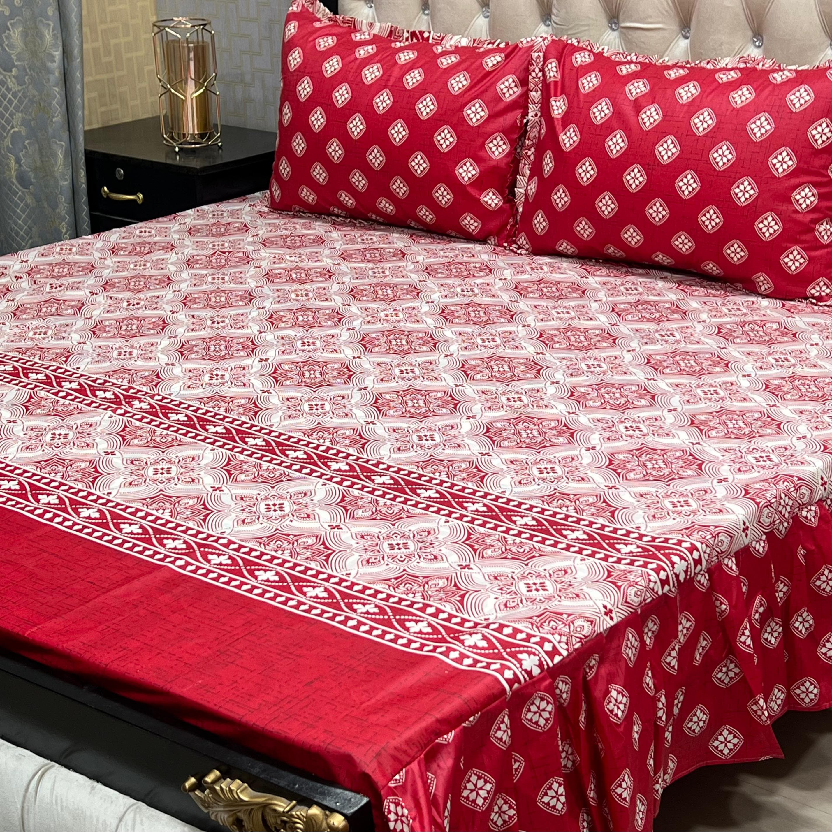 3 Pc Stitched 2 Sided Frill Bedsheets