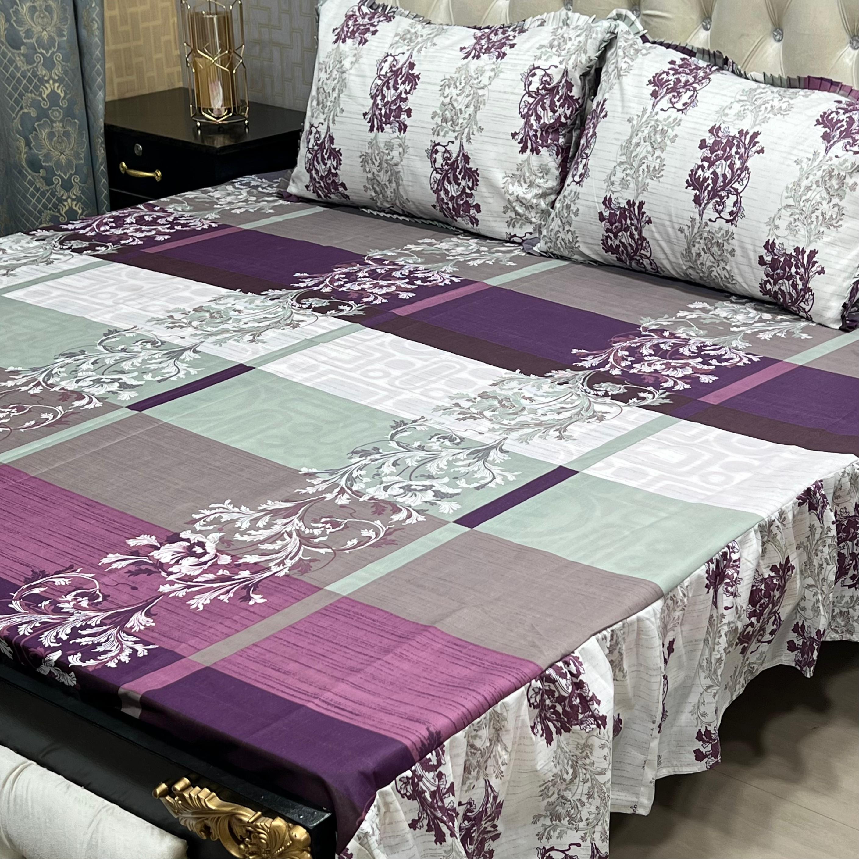 3 Pc Stitched 2 Sided Frill Bedsheets