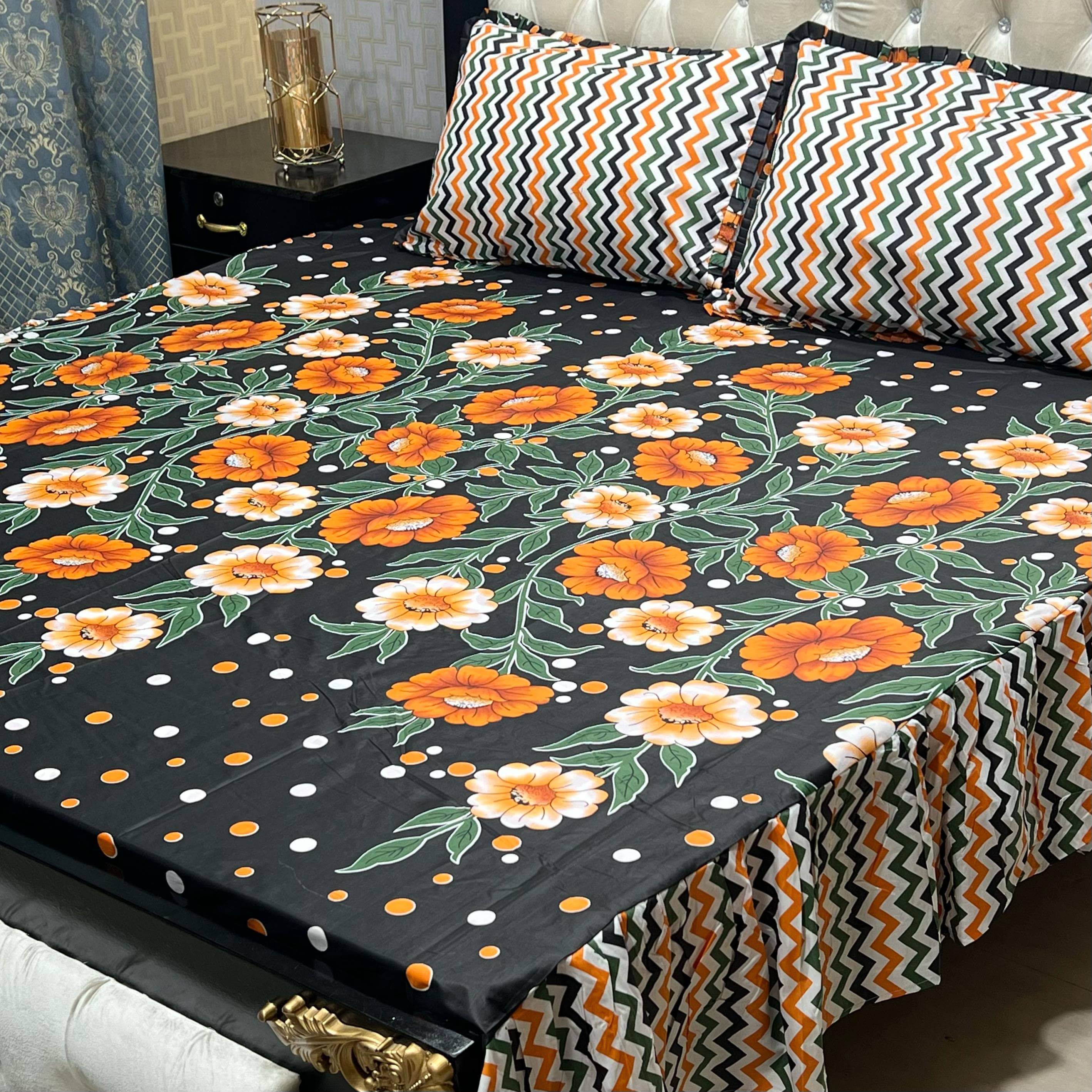 3 Pc Stitched 2 Sided Frill Bedsheets