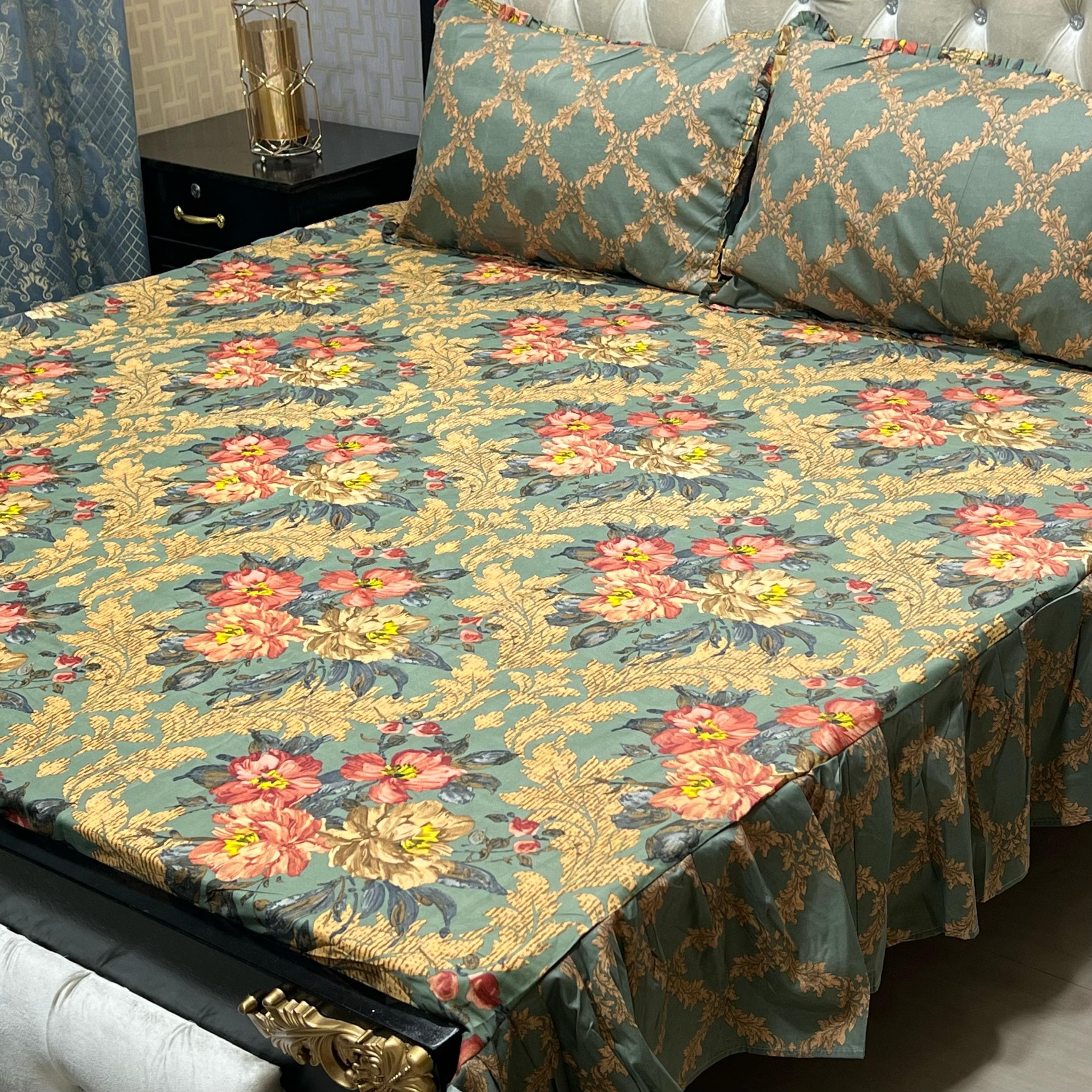 3 Pc Stitched 2 Sided Frill Bedsheets