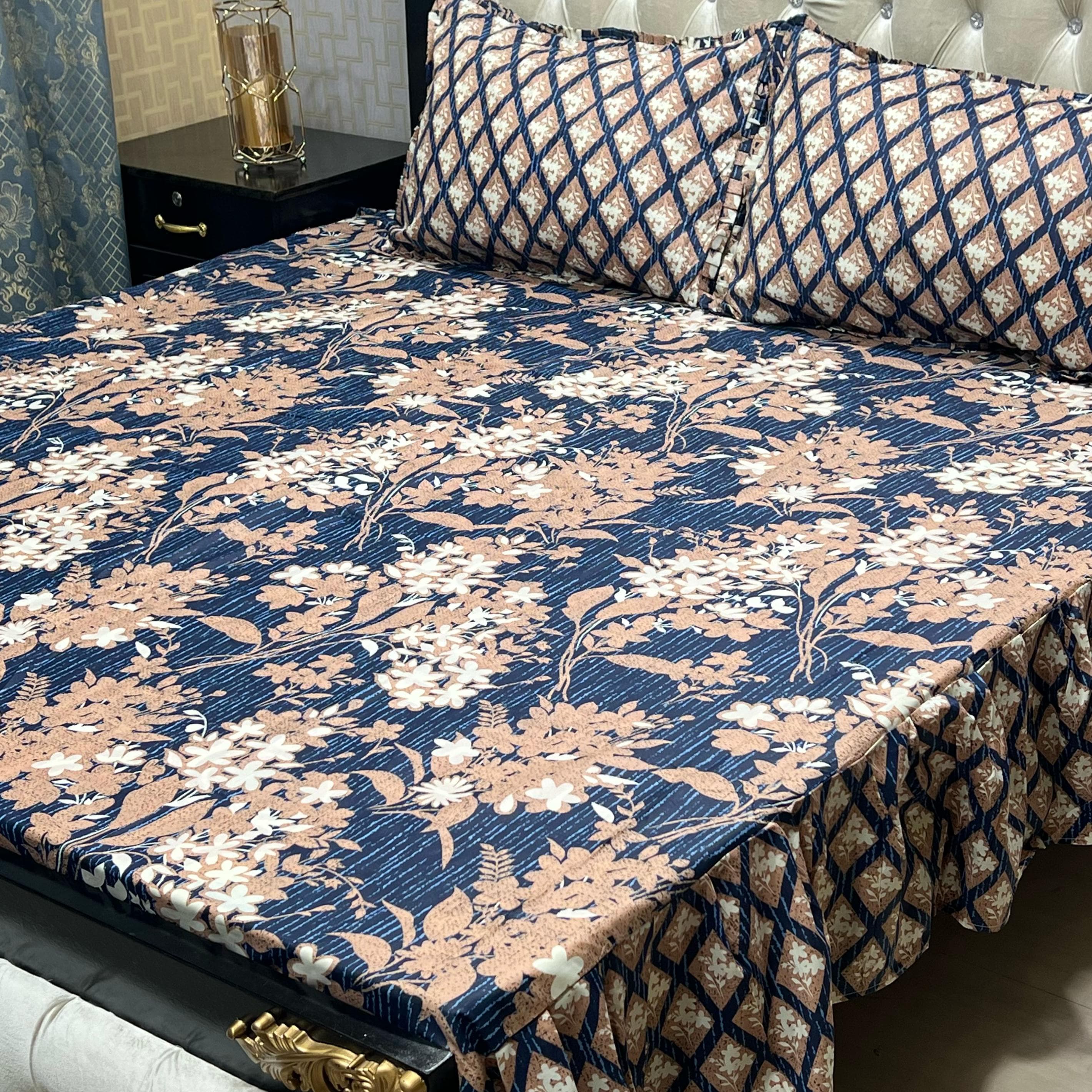 3 Pc Stitched 2 Sided Frill Bedsheets