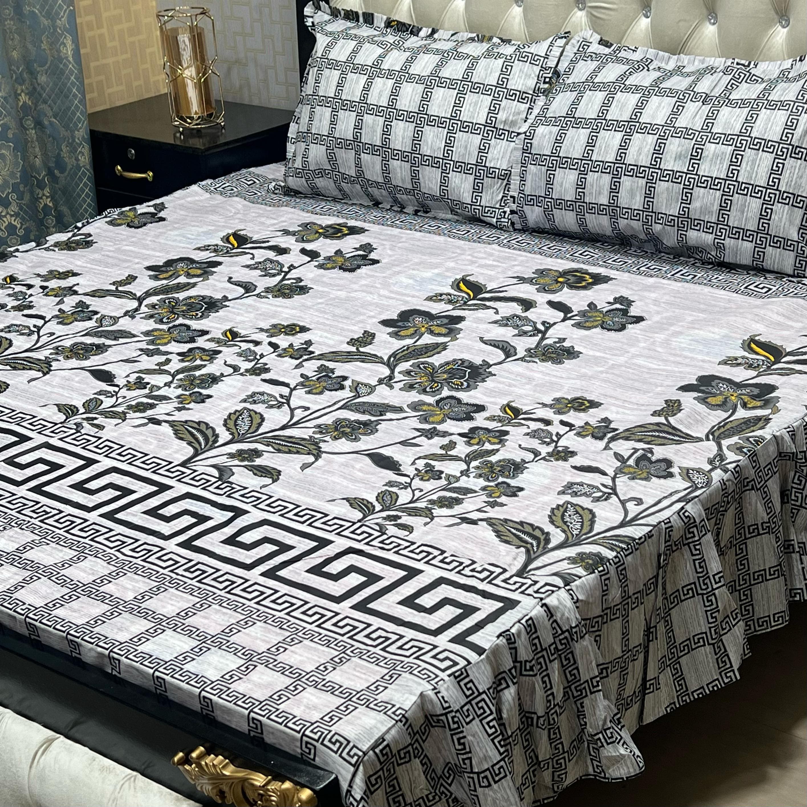 3 Pc Stitched 2 Sided Frill Bedsheets