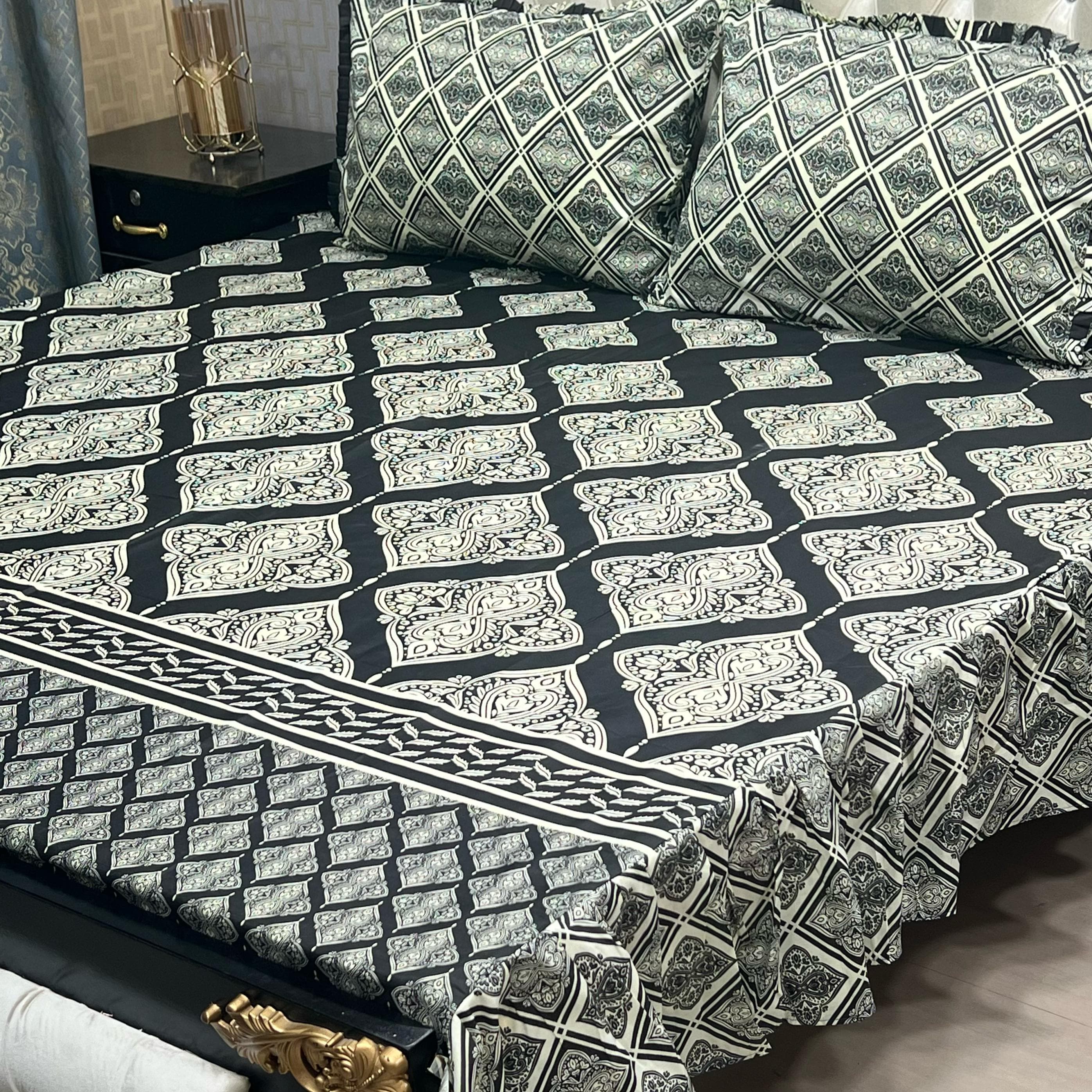 3 Pc Stitched 2 Sided Frill Bedsheets