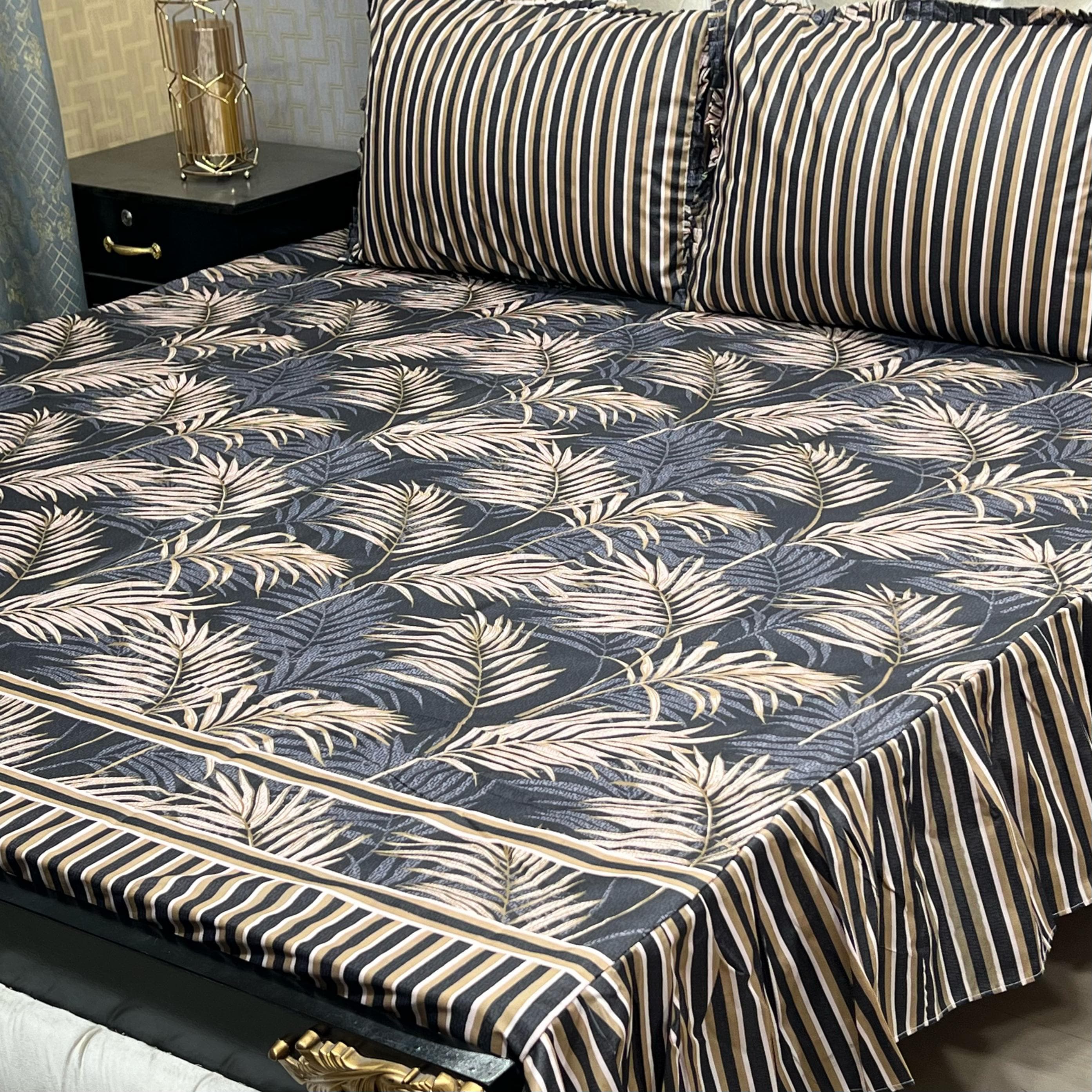 3 Pc Stitched 2 Sided Frill Bedsheets