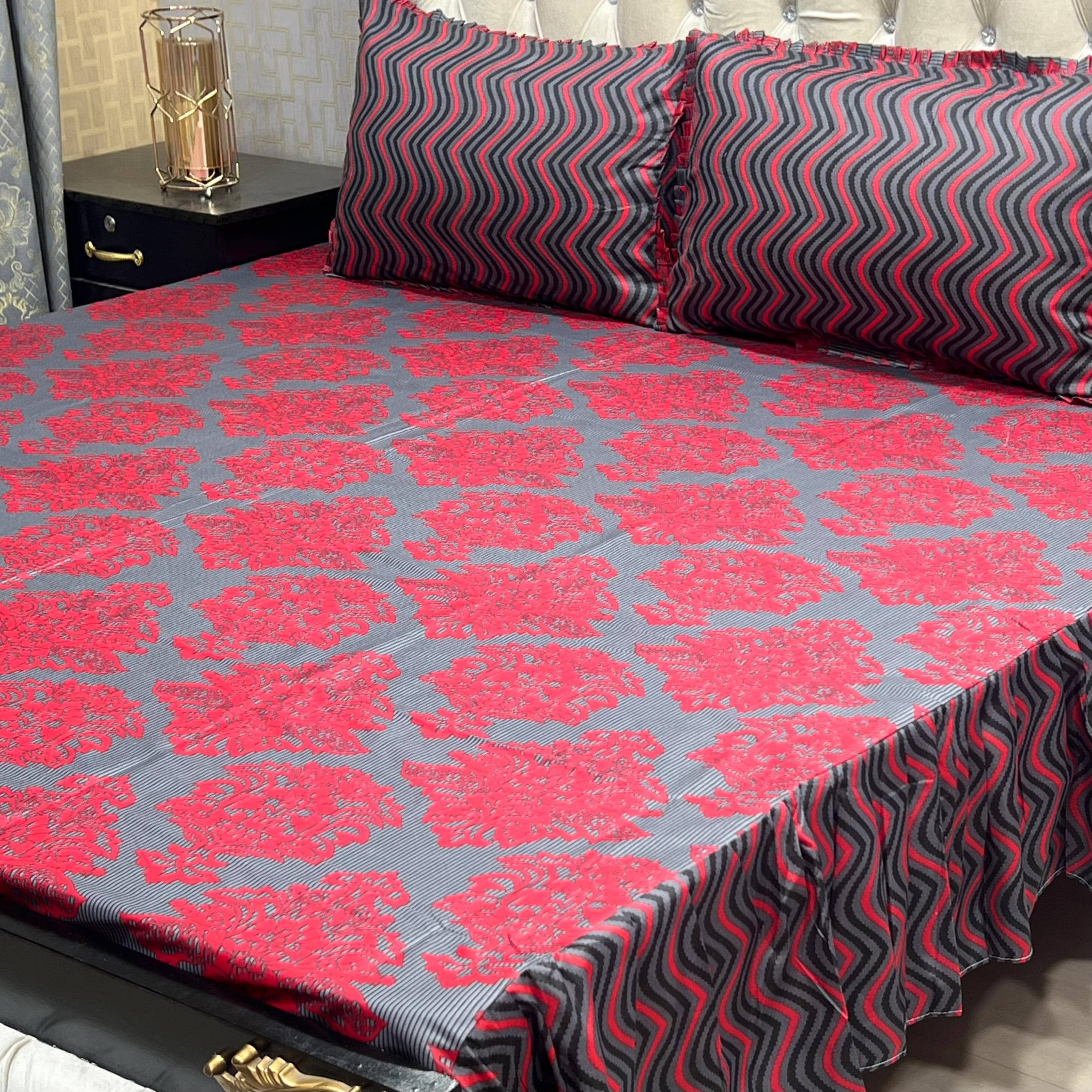 3 Pc Stitched 2 Sided Frill Bedsheets