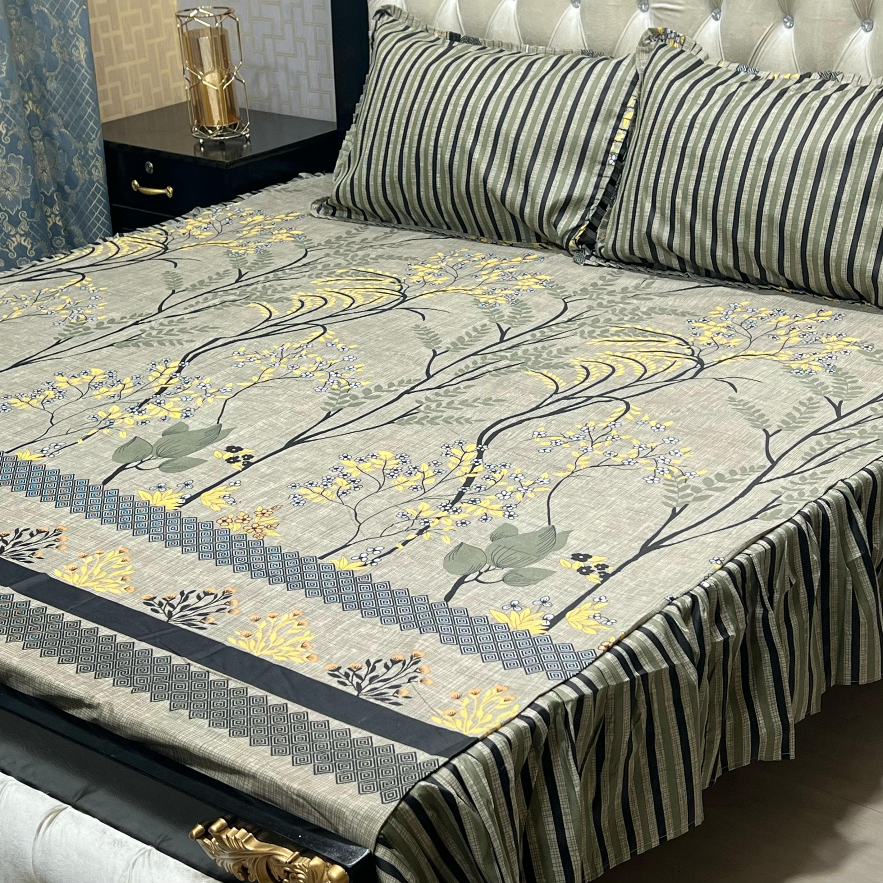 3 Pc Stitched 2 Sided Frill Bedsheets