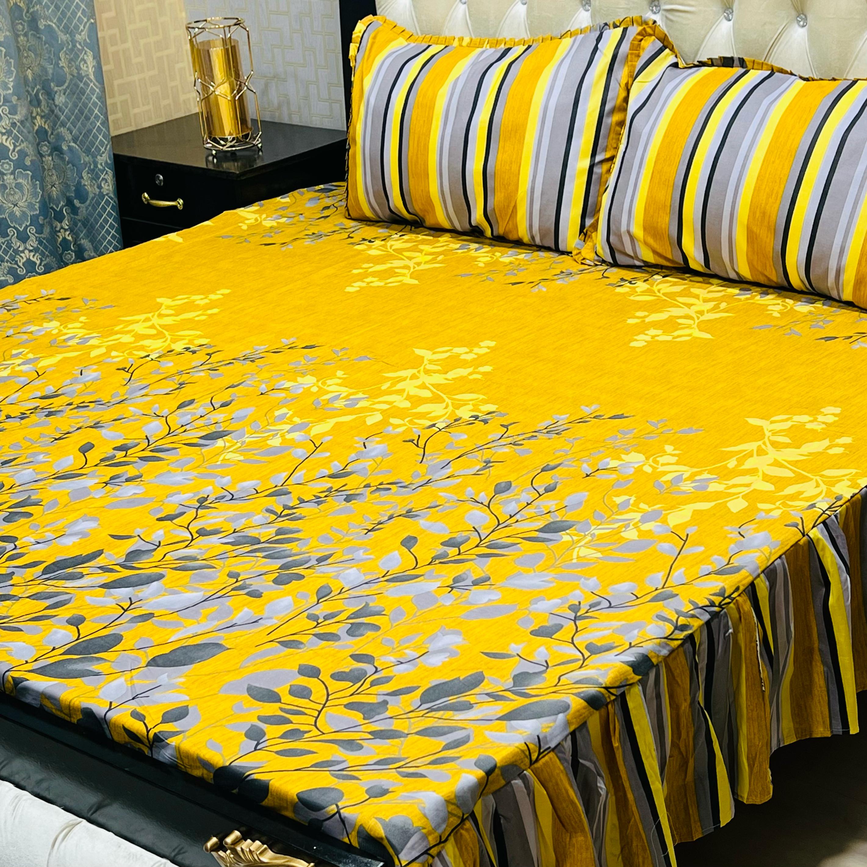 3 Pc Stitched 2 Sided Frill Bedsheets