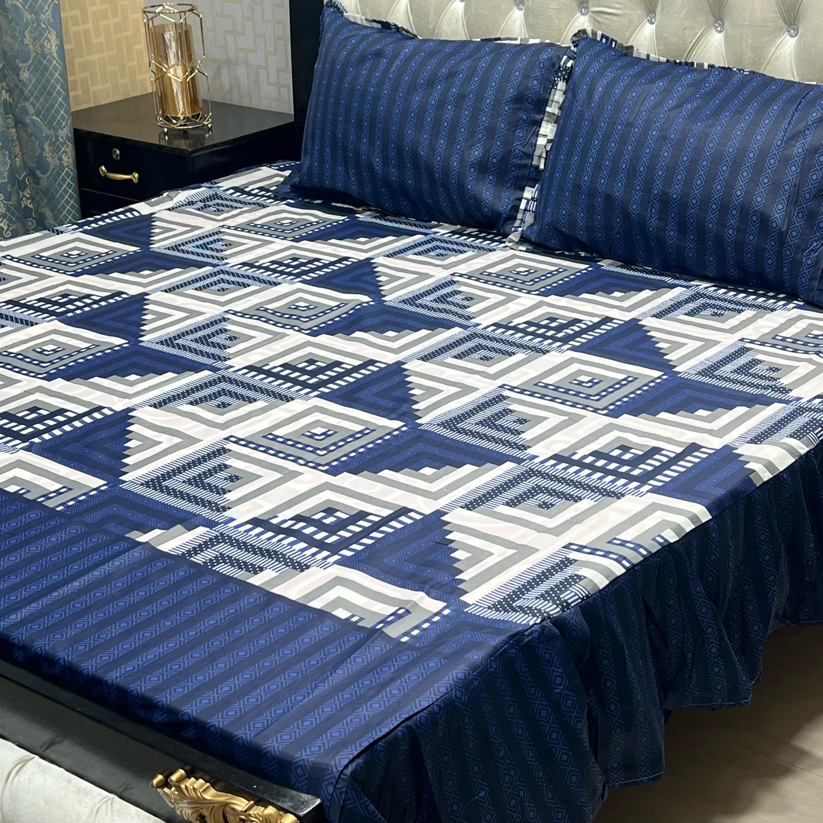 3 Pc Stitched 2 Sided Frill Bedsheets