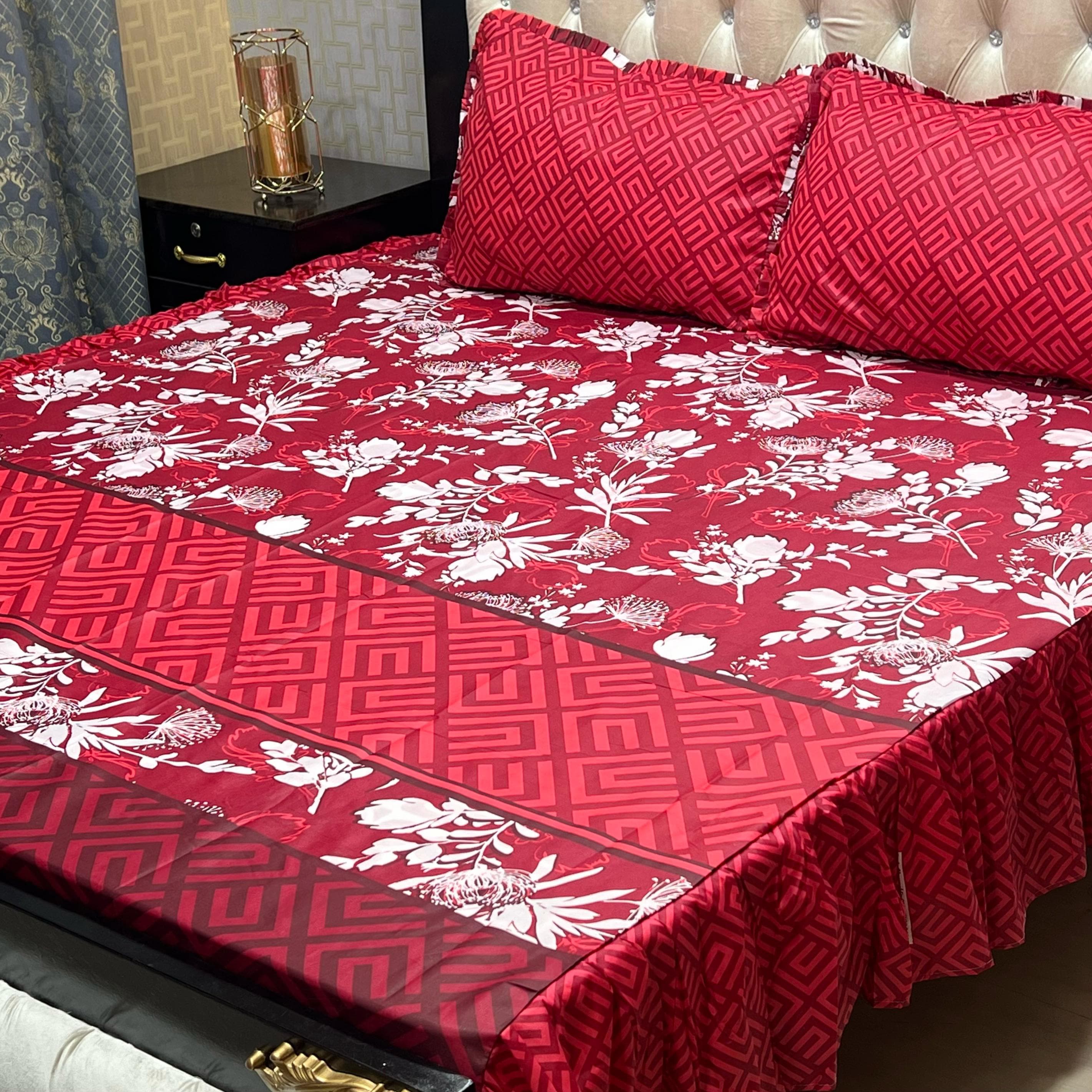3 Pc Stitched 2 Sided Frill Bedsheets