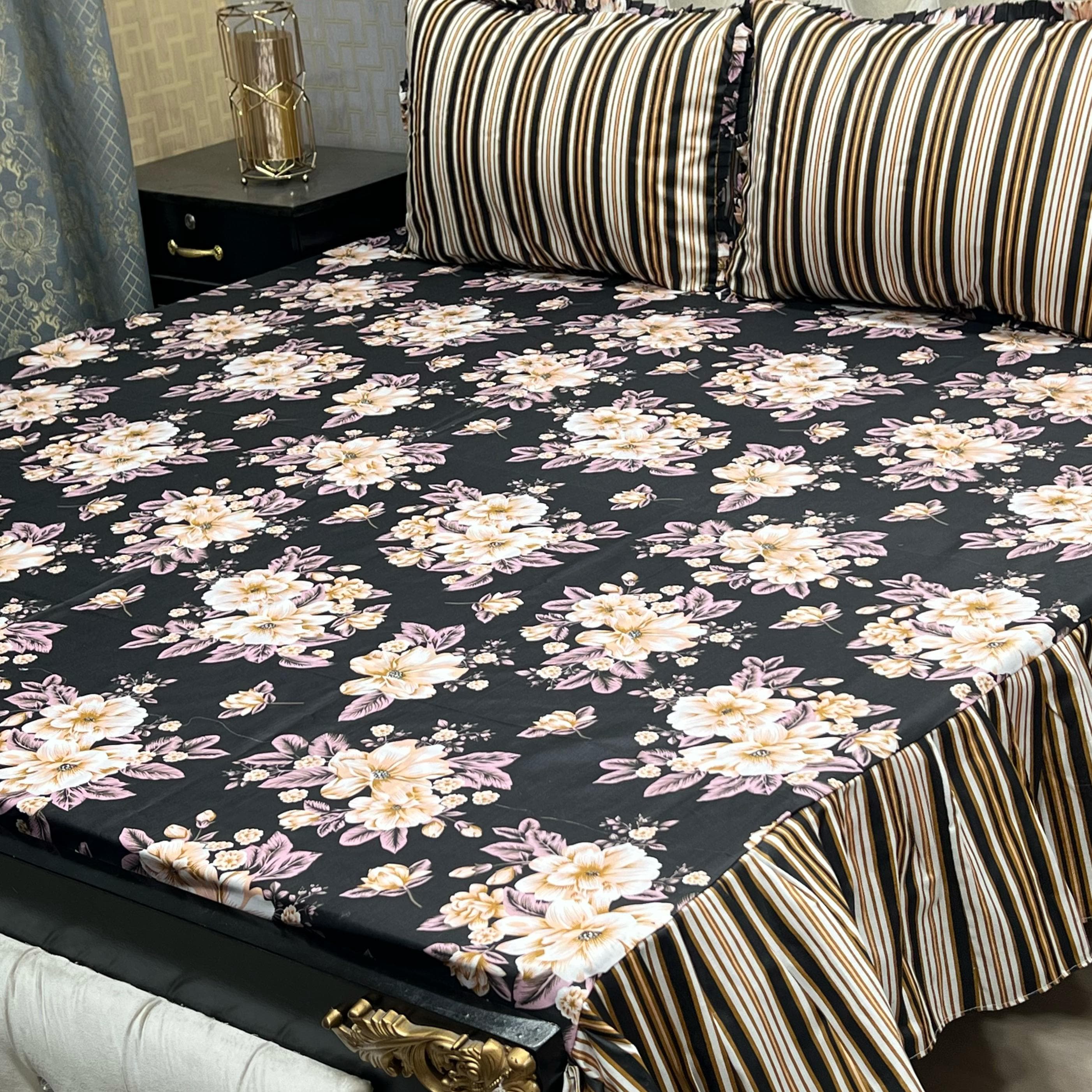 3 Pc Stitched 2 Sided Frill Bedsheets