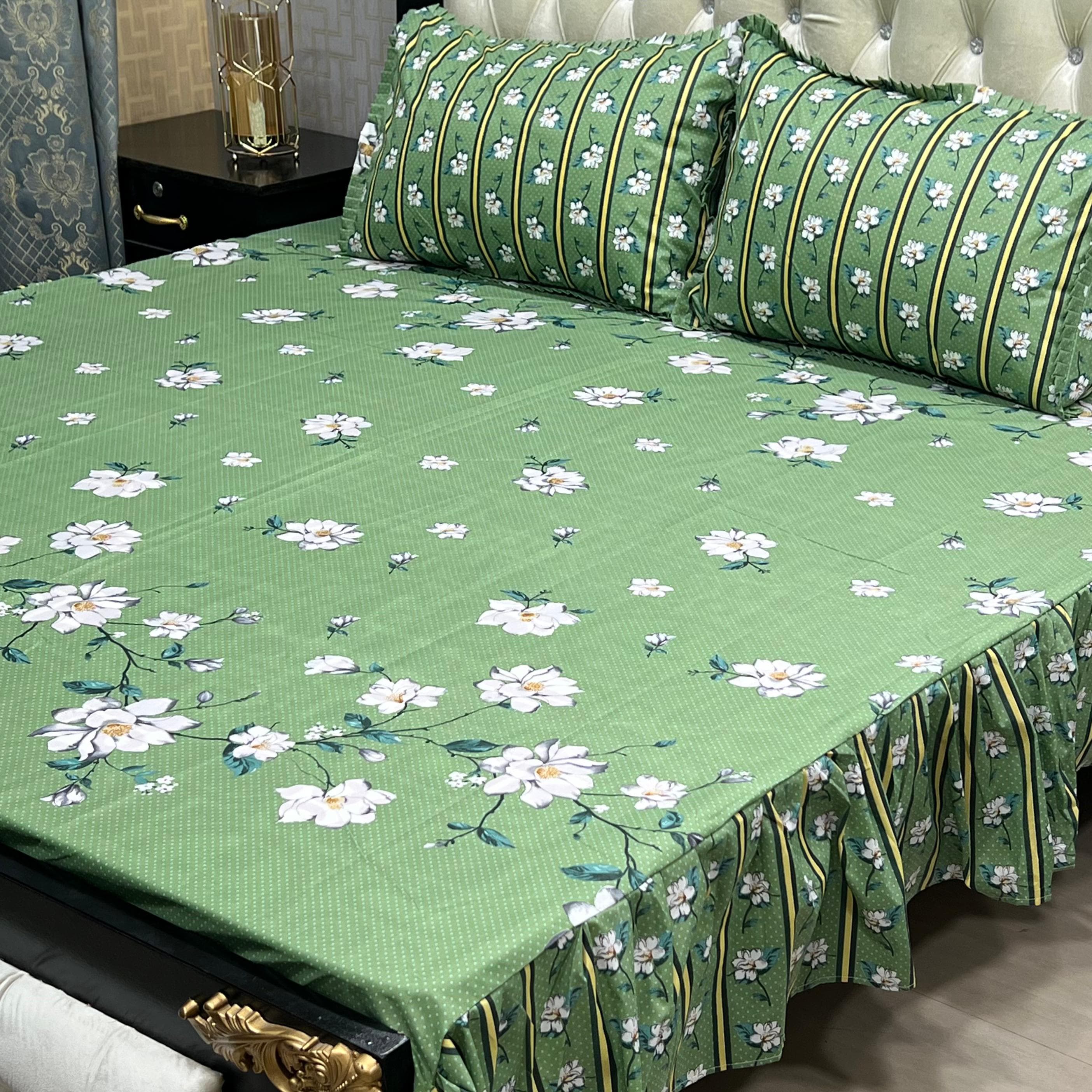 3 Pc Stitched 2 Sided Frill Bedsheets
