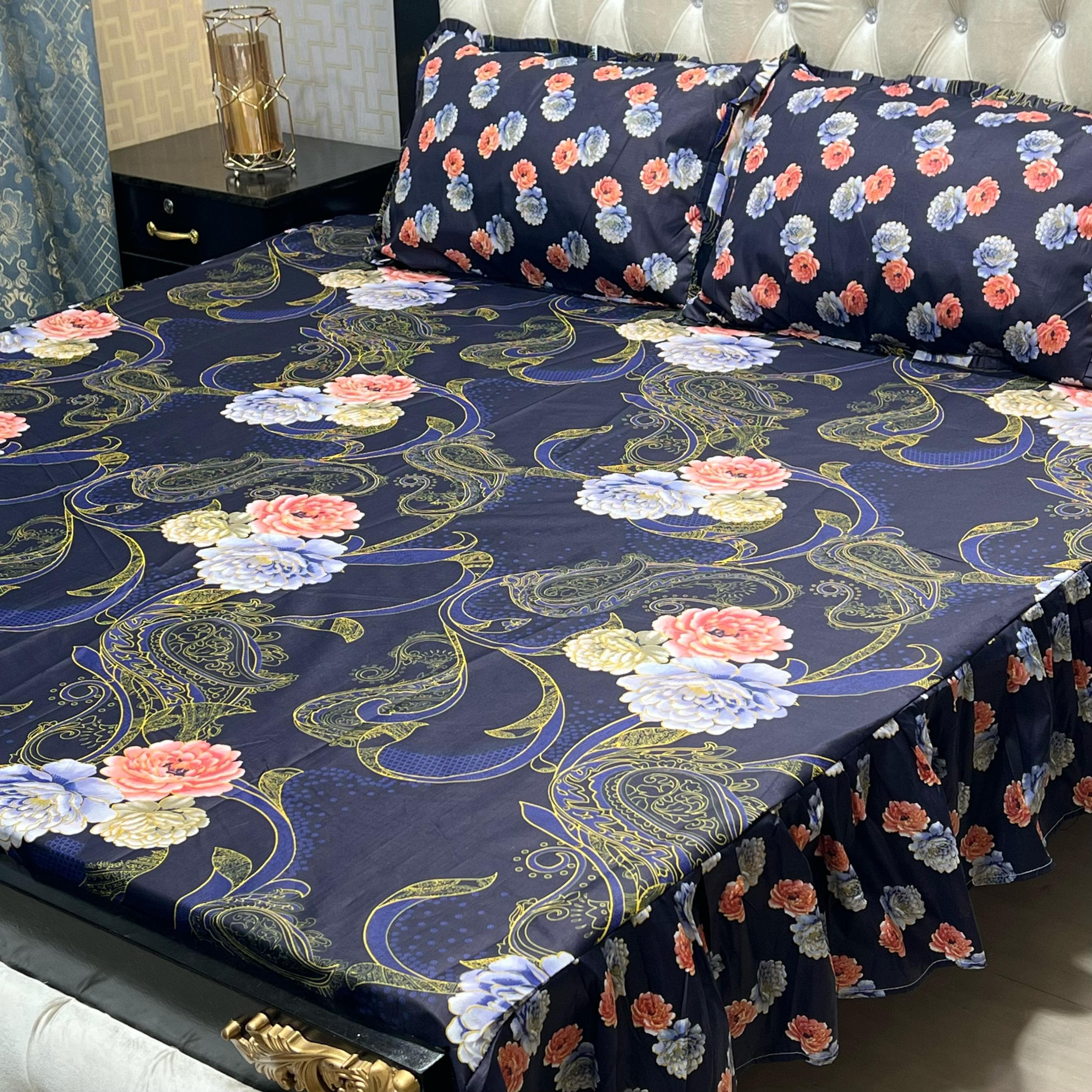 3 Pc Stitched 2 Sided Frill Bedsheets