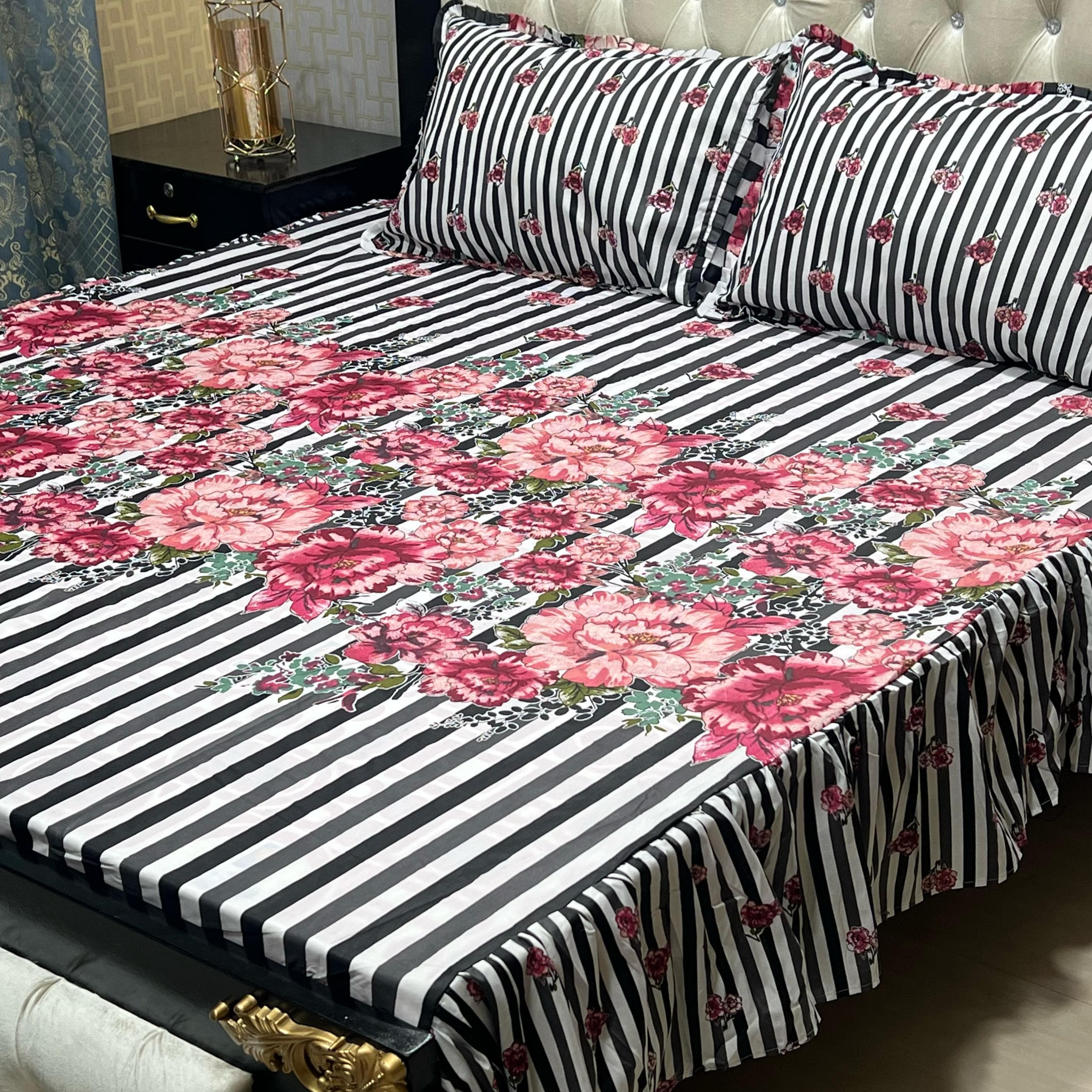 3 Pc Stitched 2 Sided Frill Bedsheets