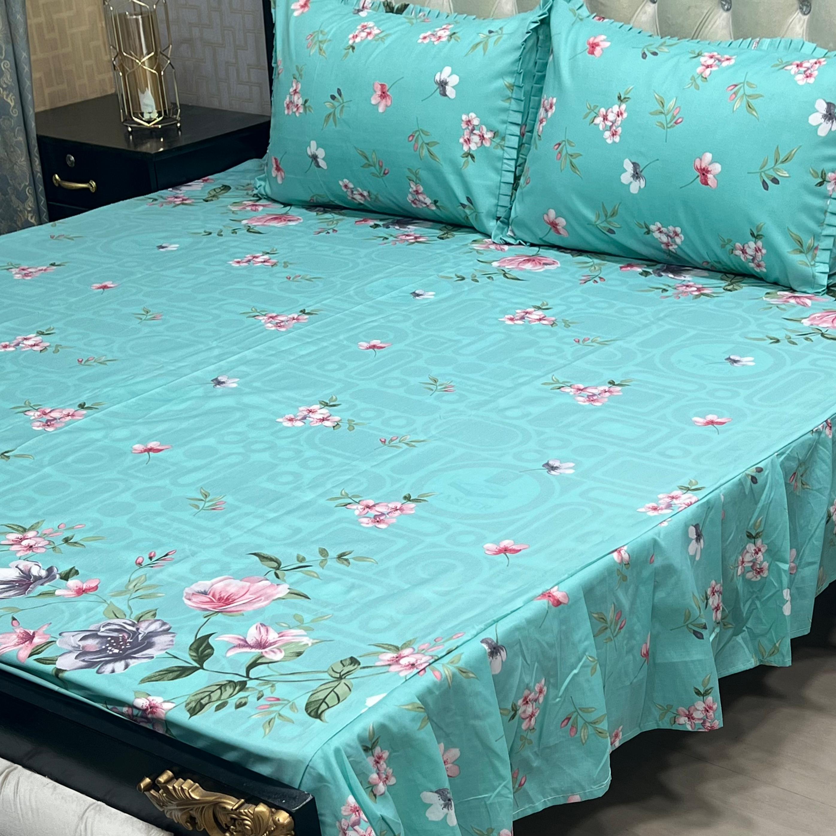 3 Pc Stitched 2 Sided Frill Bedsheets