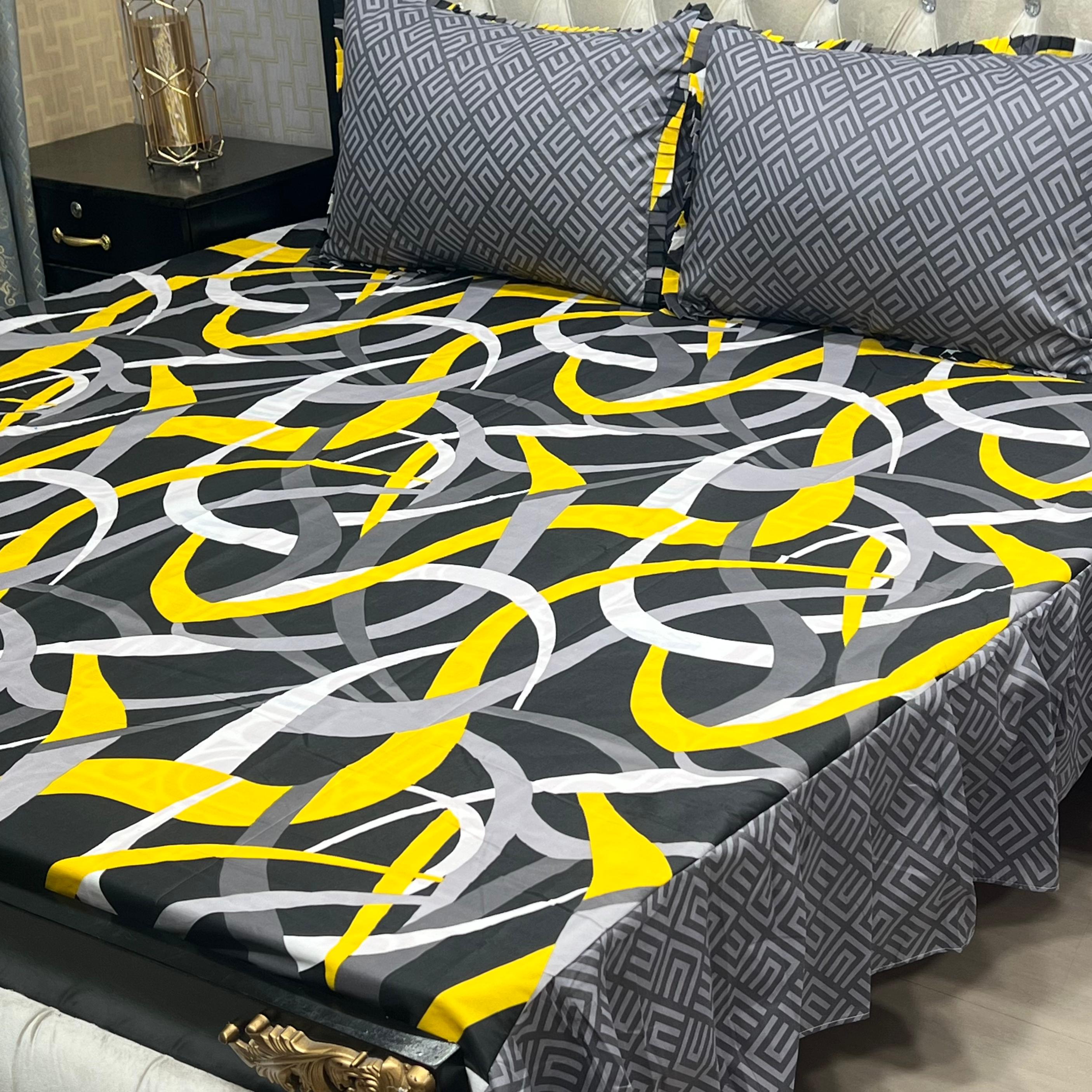 3 Pc Stitched 2 Sided Frill Bedsheets