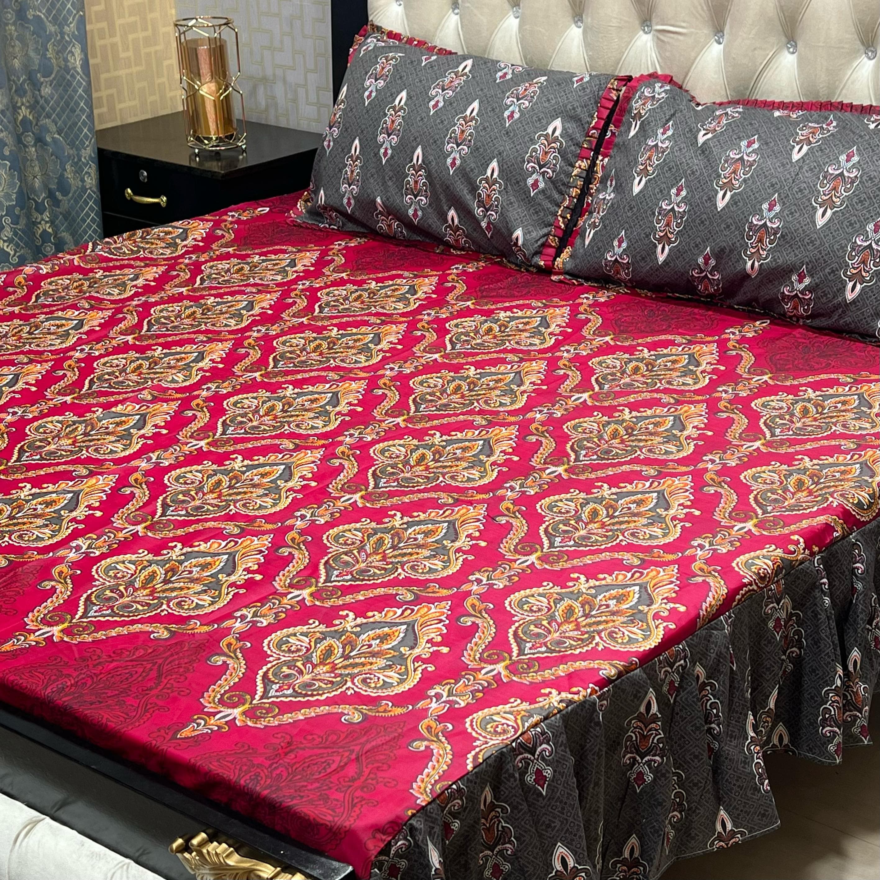 3 Pc Stitched 2 Sided Frill Bedsheets