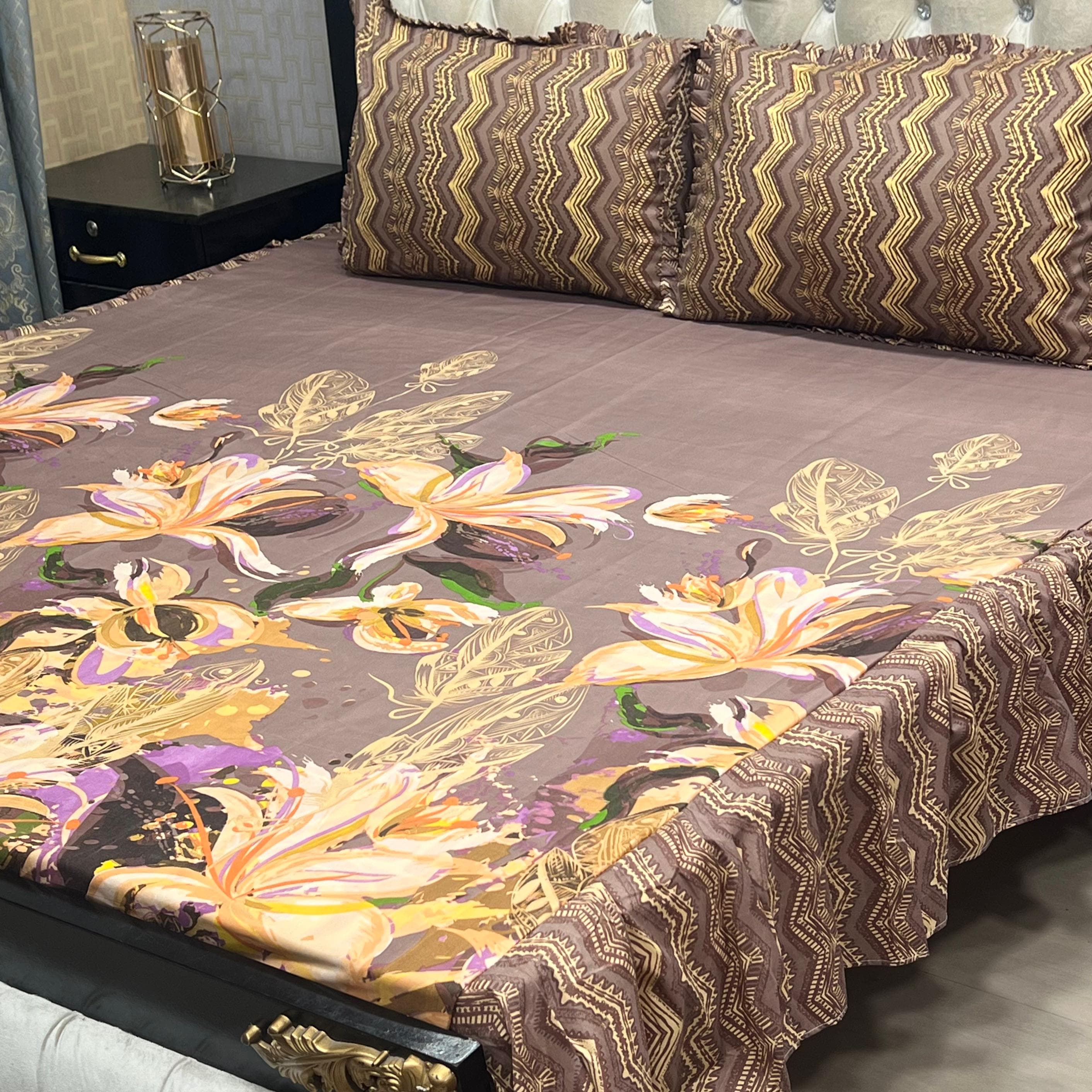 3 Pc Stitched 2 Sided Frill Bedsheets