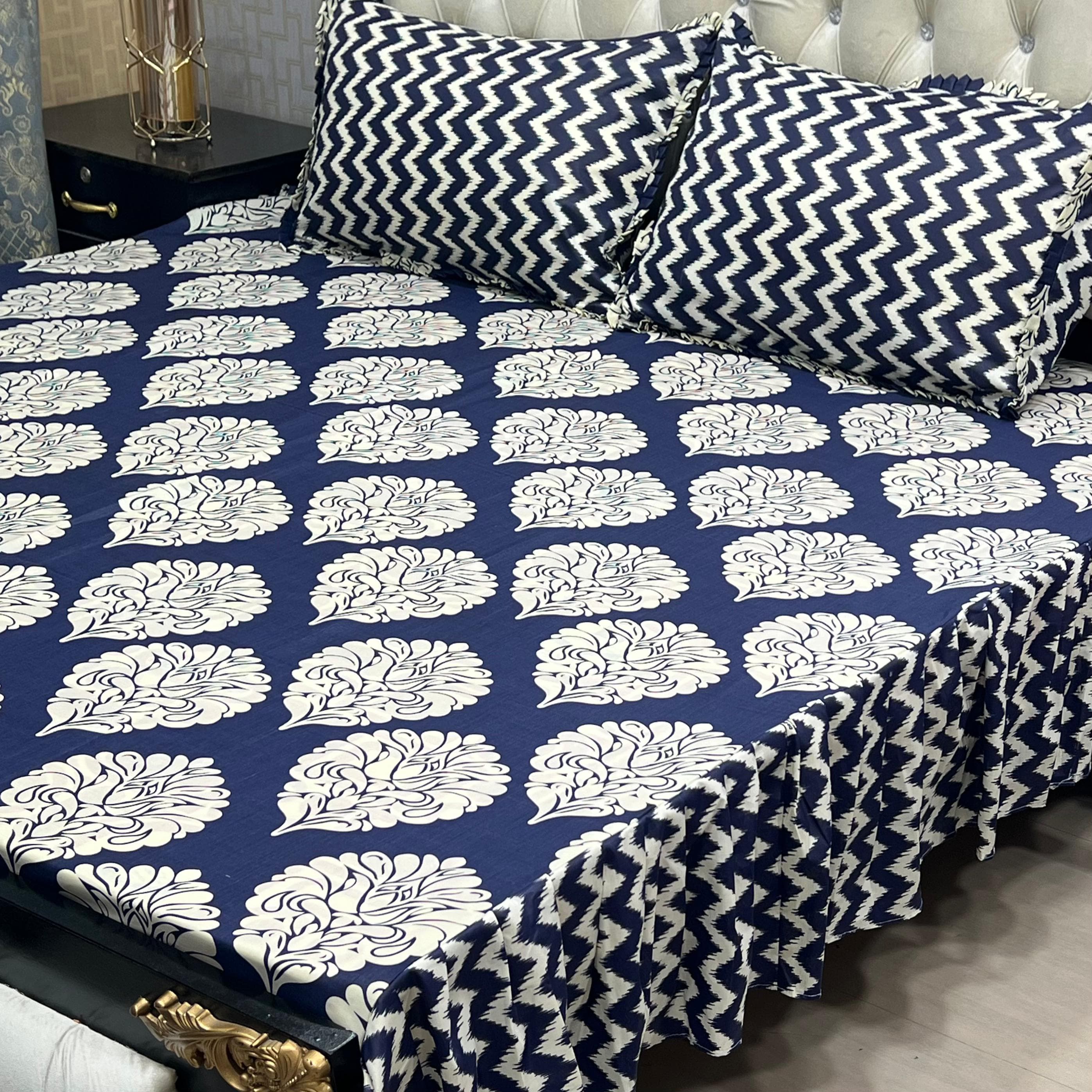 3 Pc Stitched 2 Sided Frill Bedsheets