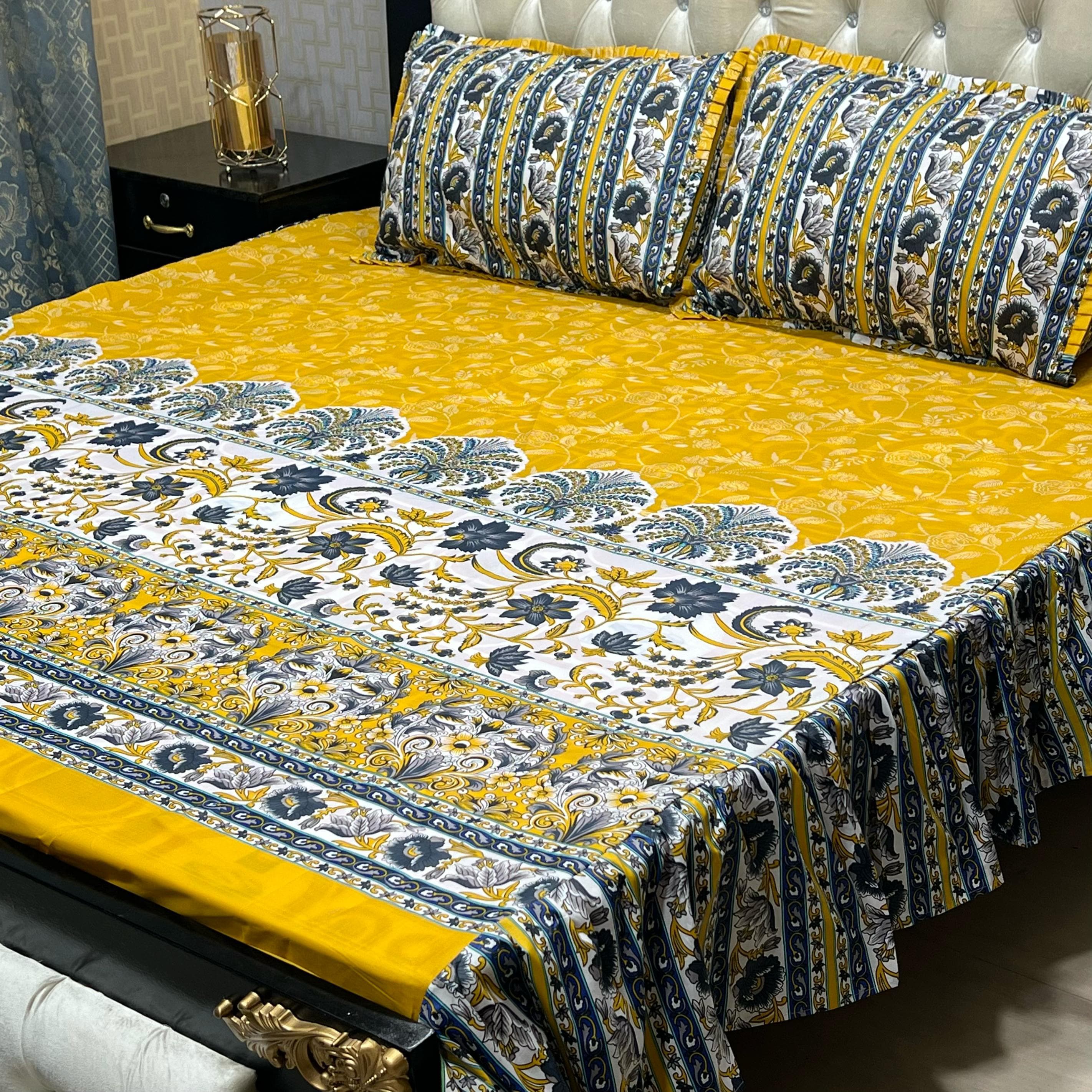3 Pc Stitched 2 Sided Frill Bedsheets