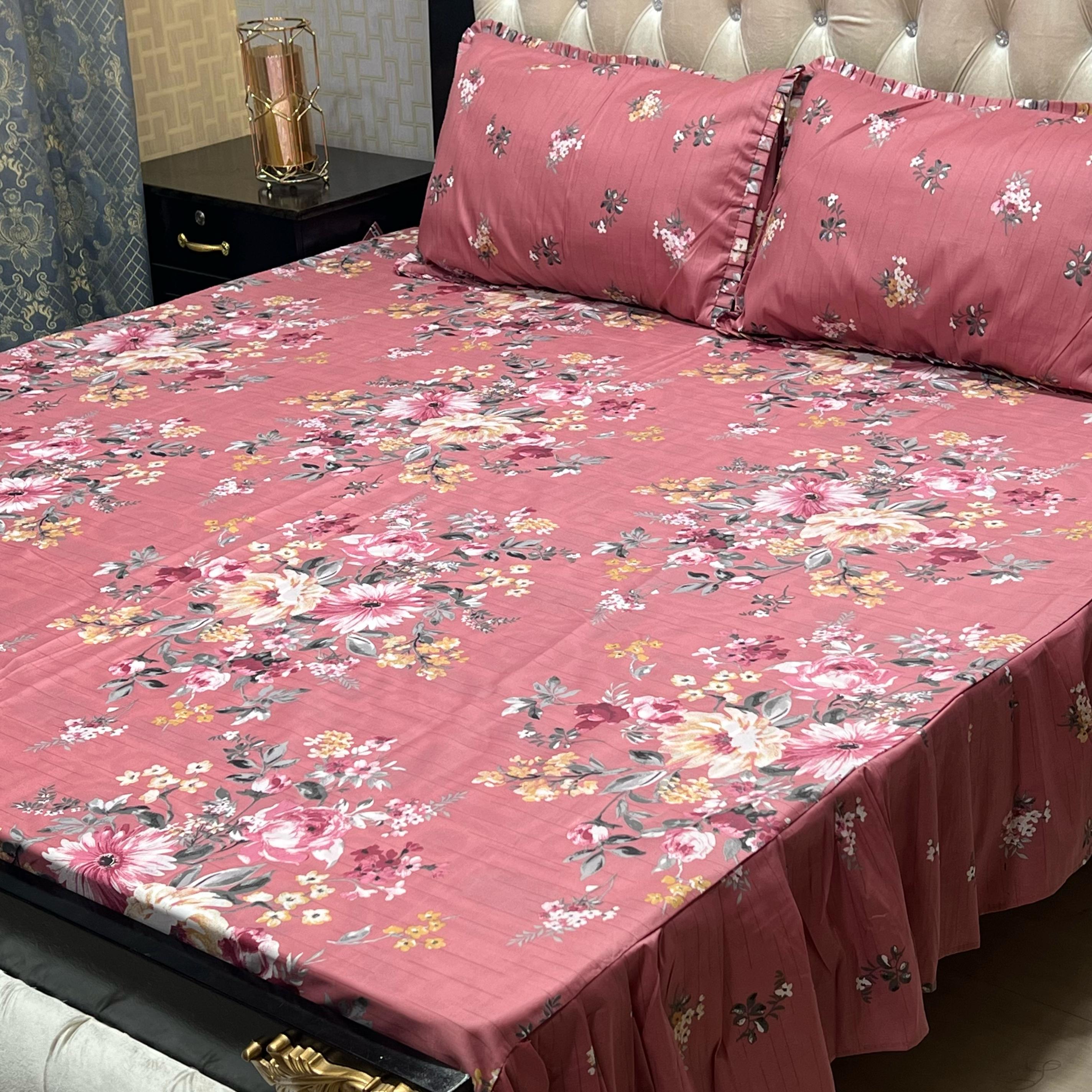 3 Pc Stitched 2 Sided Frill Bedsheets