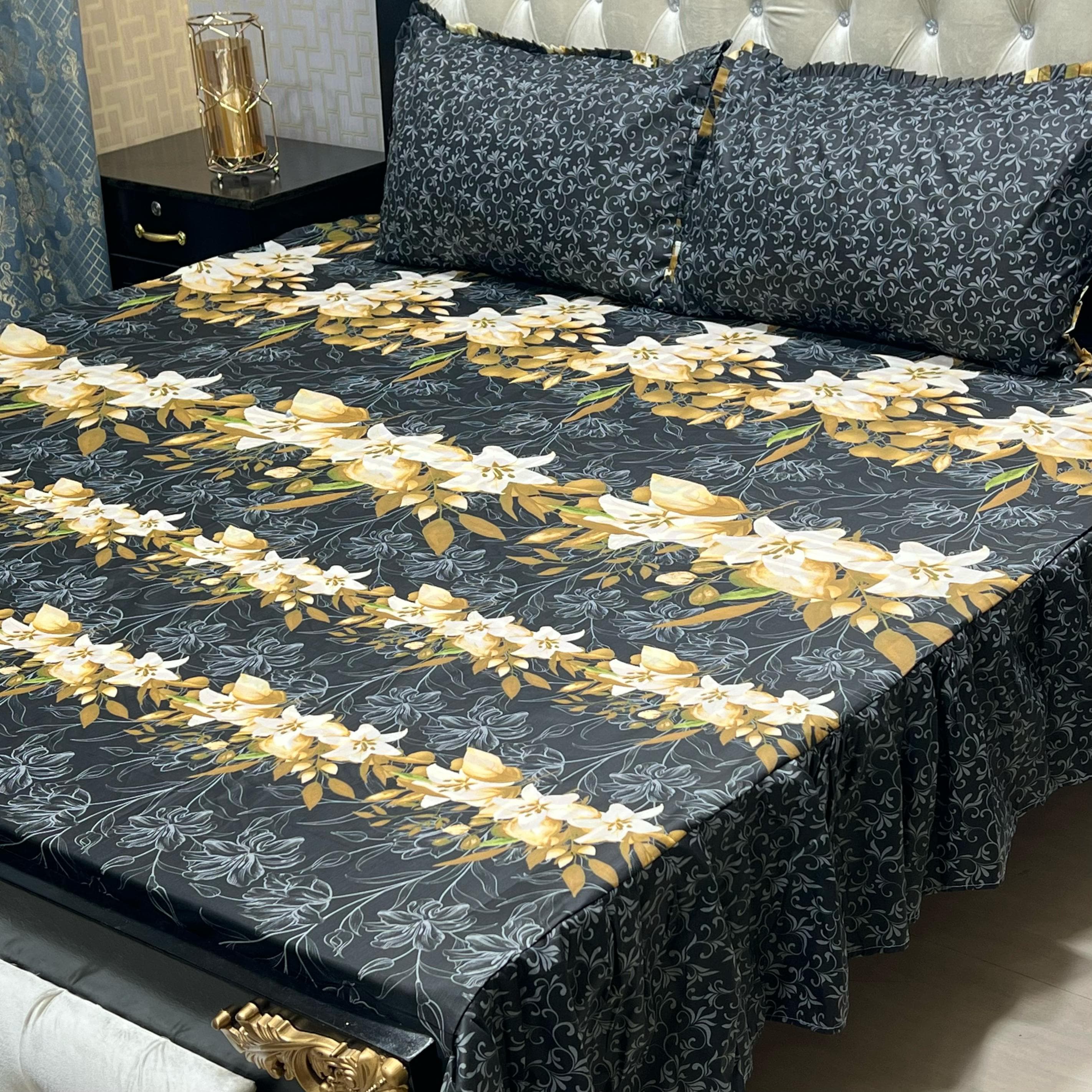 3 Pc Stitched 2 Sided Frill Bedsheets