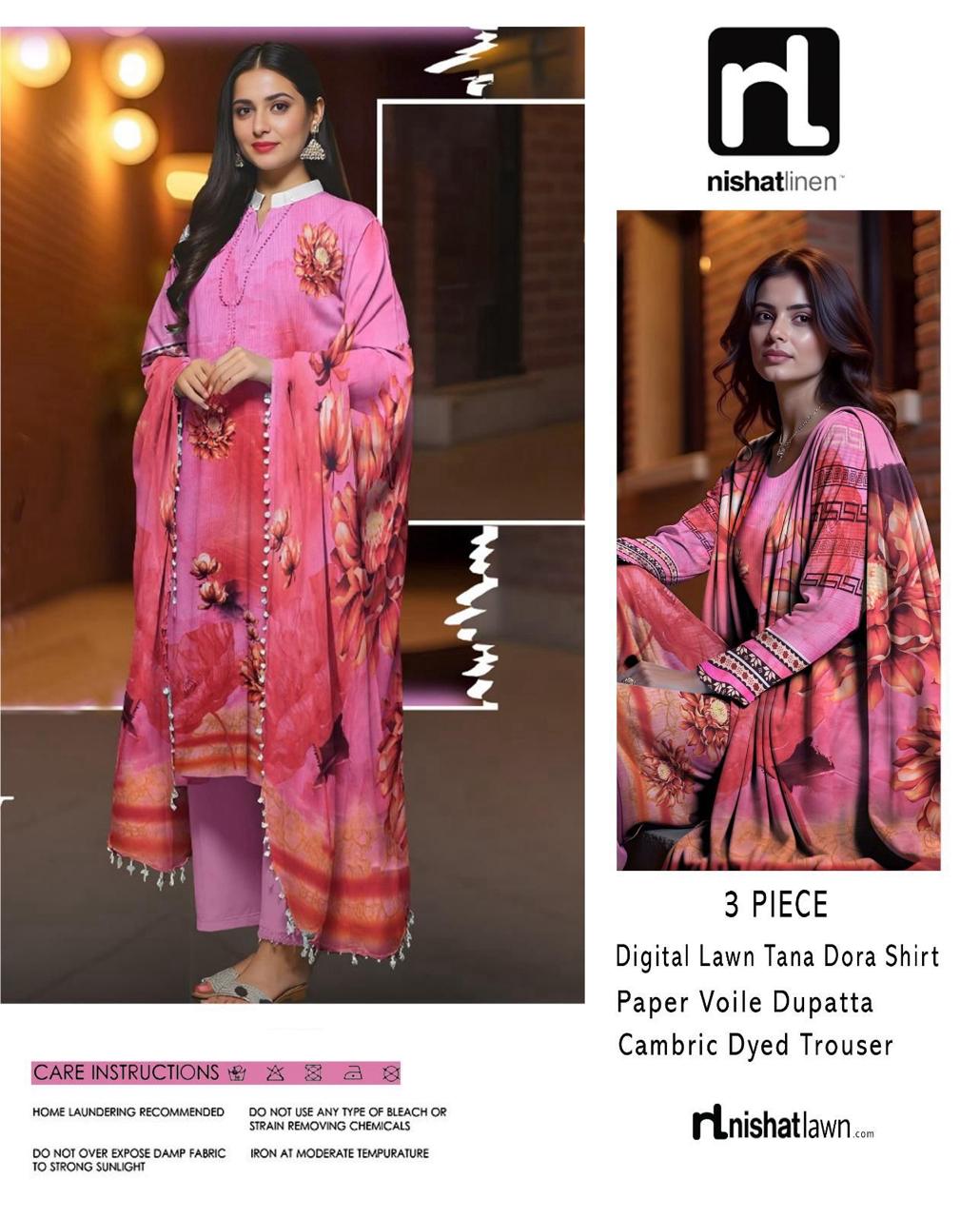 ELEGANT 3-PIECE NISHAT TANA DORA LAWN SUIT FOR WOMEN – UNSTITCHED