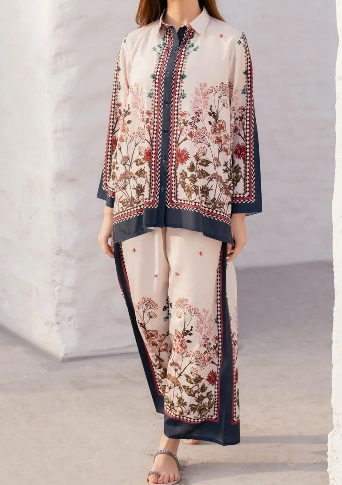 Stitched 2 piece printed shirt and printed trouser