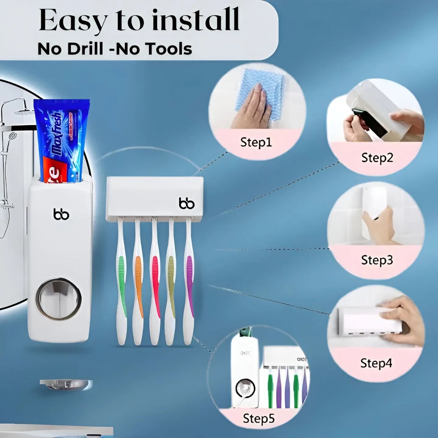Automatic-ToothPaste Dispenser & ToothBrush Holder