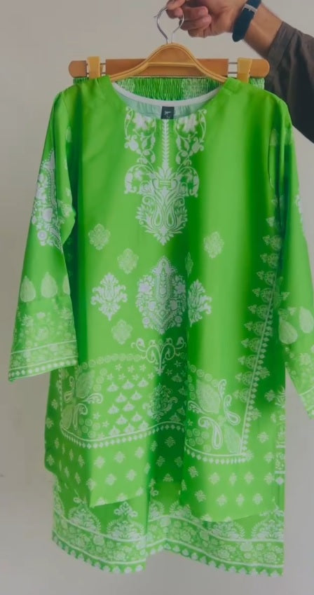 Stitched 2 piece printed shirt and printed trouser GREEN