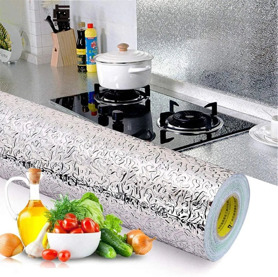 ALUMINIUM FOIL STICKER PACK OF 3 – 60×200 CM WATERPROOF • OIL-PROOF • HEAT RESISTANT SHEET ROLL FOR KITCHEN SILVER