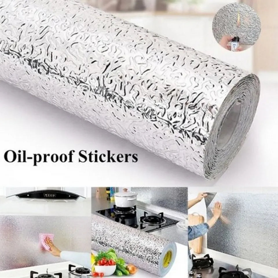 ALUMINIUM FOIL STICKER PACK OF 3 – 60×200 CM WATERPROOF • OIL-PROOF • HEAT RESISTANT SHEET ROLL FOR KITCHEN SILVER