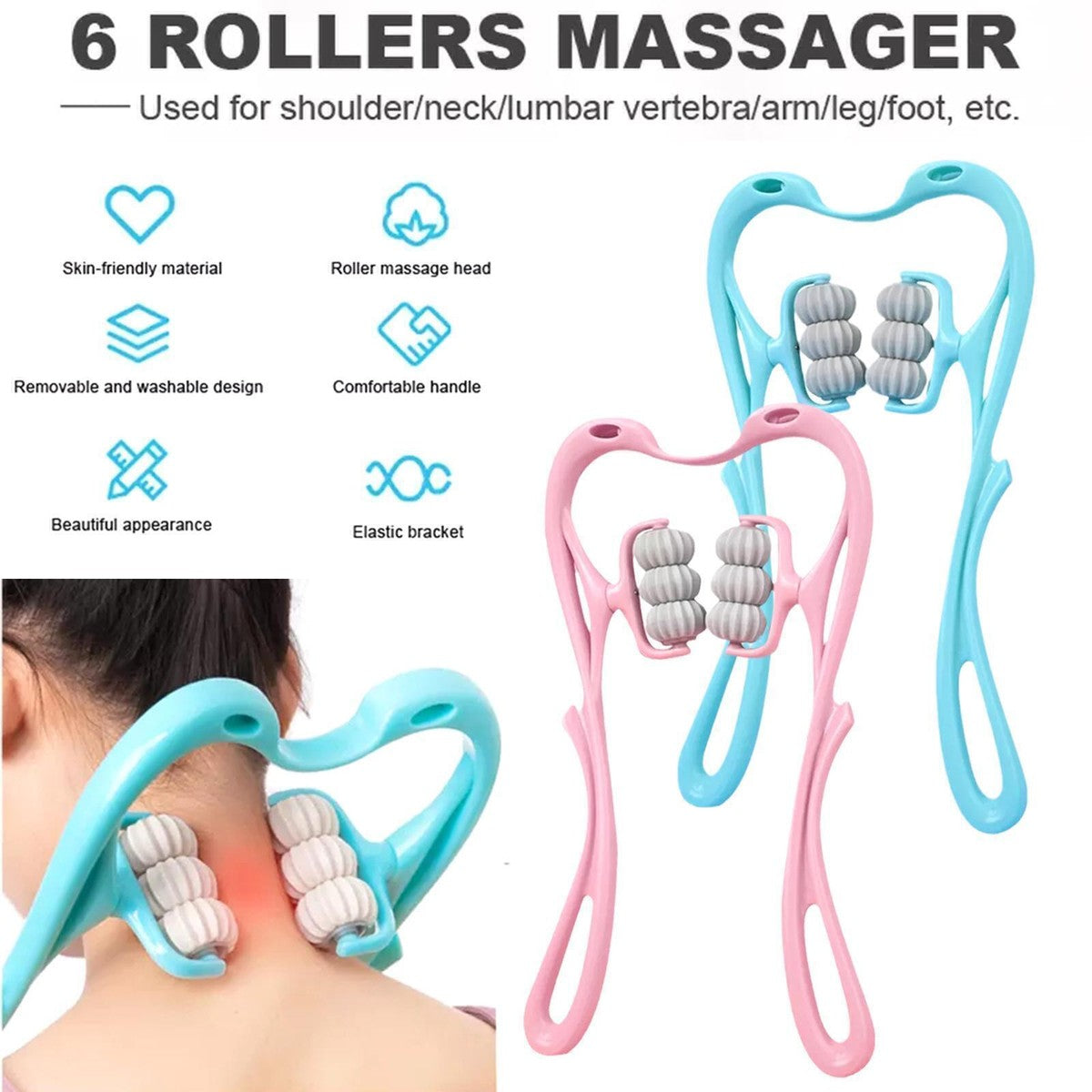 6 Wheel Cervical Neck Massager - Manual Pressure Point Therapy Roller